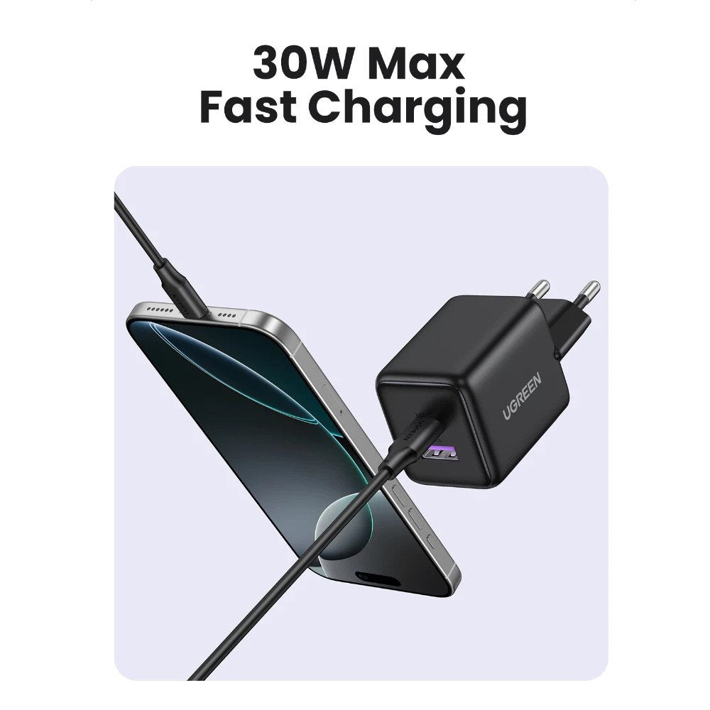 Chargeur Réseau UGREEN X516, 30W, 3A, 1 x USB-A - 1 x USB-C, Gris