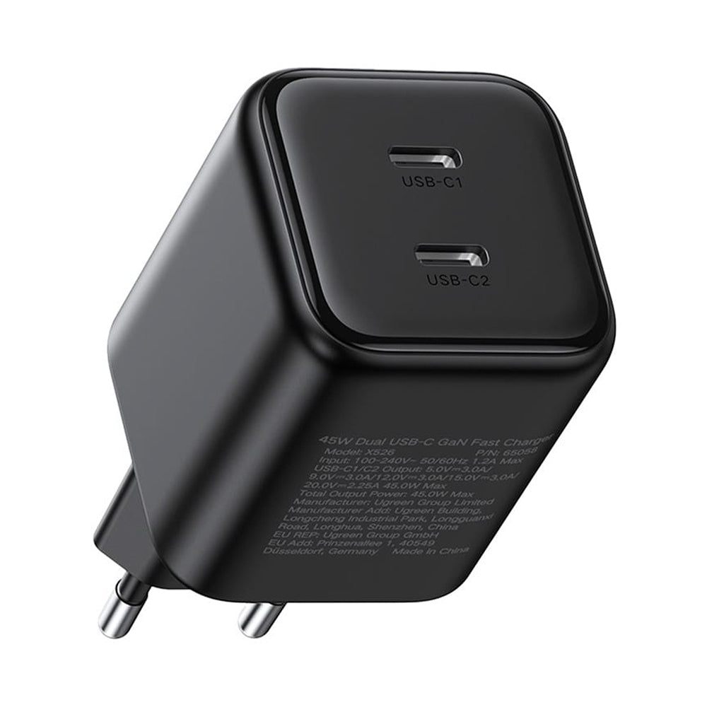 UGREEN X526 Network Charger (65058), 45W, 3A, 2 x USB-C, Black