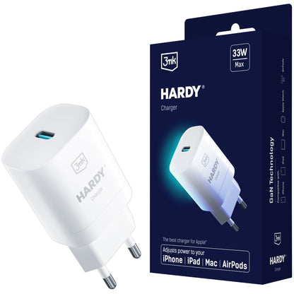 Chargeur réseau 3MK Hardy GaN, 33W, 3A, 1 x USB-C, blanc