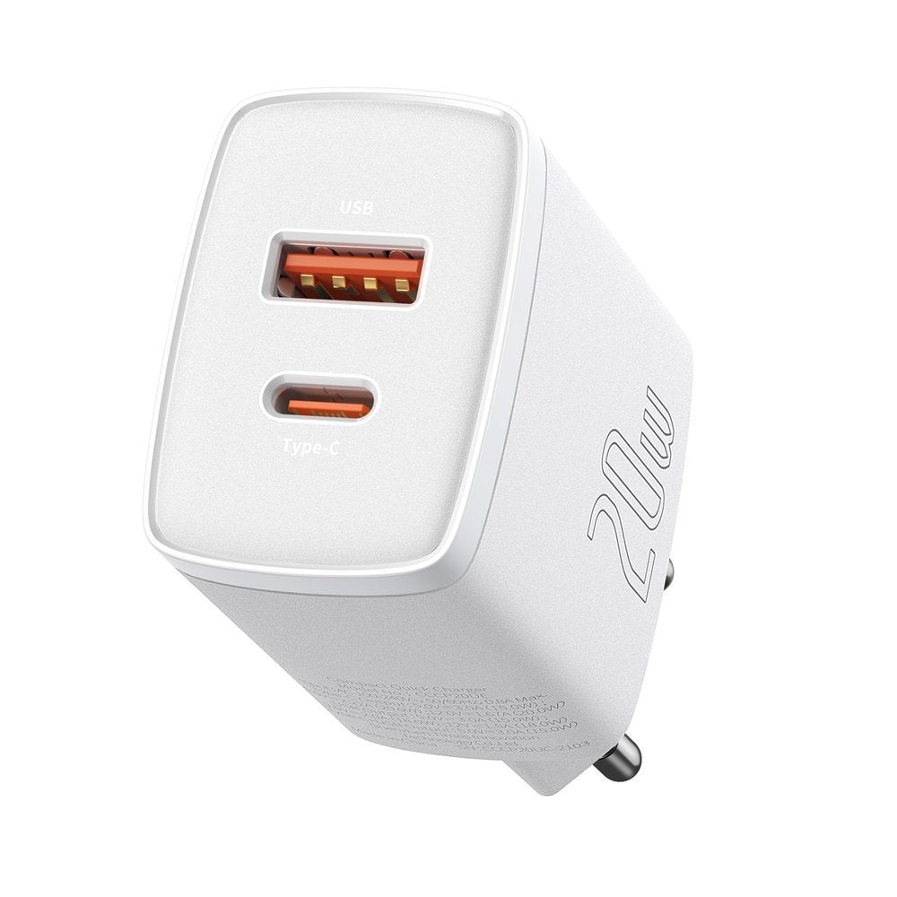 Baseus Chargeur réseau compact, 20W, 3A, 1 x USB-A - 1 x USB-C, blanc CCXJ-B02