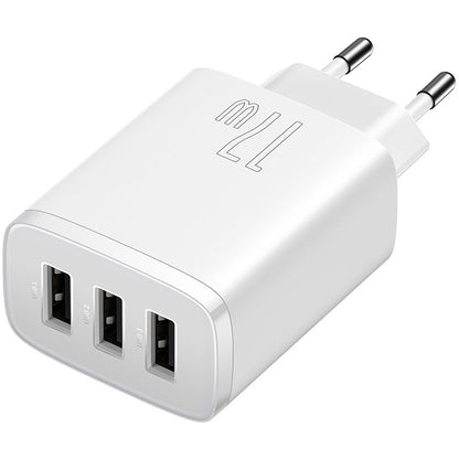 Baseus Chargeur réseau compact 3U, 17W, 2.1A, 3 x USB-A, blanc CCXJ020102