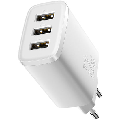 Baseus Chargeur réseau compact 3U, 17W, 2.1A, 3 x USB-A, blanc CCXJ020102