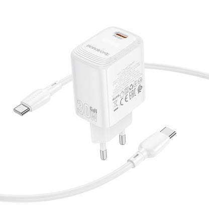 Chargeur réseau avec câble USB-C Borofone BN28 Fuente, 30W, 3A, 1 x USB-C, Blanc