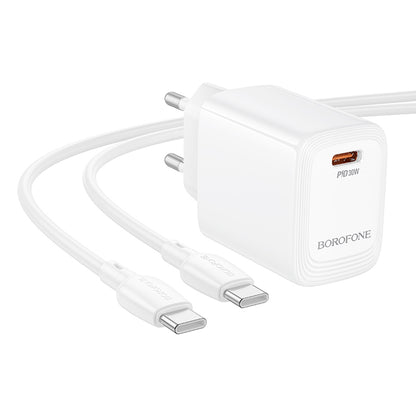 Chargeur réseau avec câble USB-C Borofone BN28 Fuente, 30W, 3A, 1 x USB-C, Blanc