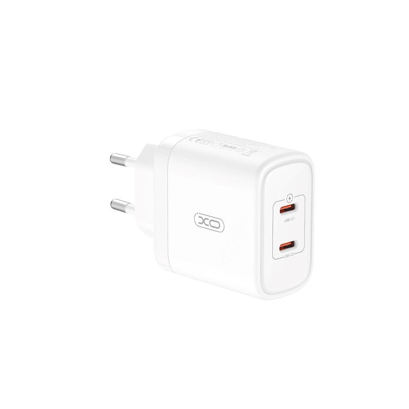 Chargeur réseau avec câble USB-C XO Design CE08, 50W, 3A, 2 x USB-C, blanc