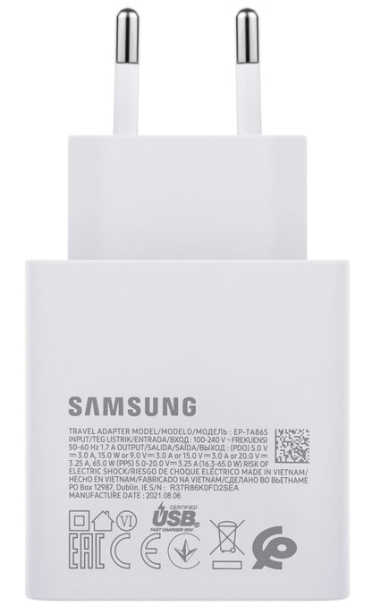 Chargeur réseau Samsung EP-TA865W, 65W, 3,25A, 1 x USB-C, blanc GP-PTU020SODWQ GP-PTU020SODWQ