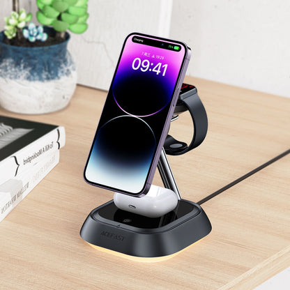 Chargeur réseau sans fil Acefast E16 3in1, 15W, 1.67A, Noir 