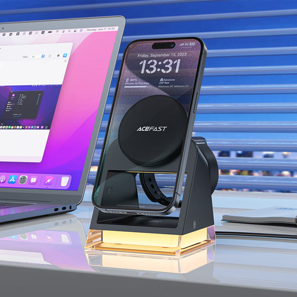 Chargeur Réseau Sans Fil Acefast E17 3-en-1, 15W, 1.67A, Noir