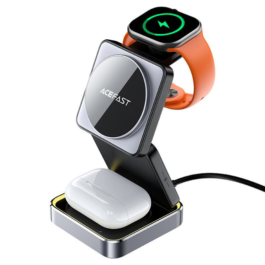 Chargeur Réseau Sans Fil Acefast E21 3en1, 23W, 1.67A, Gris