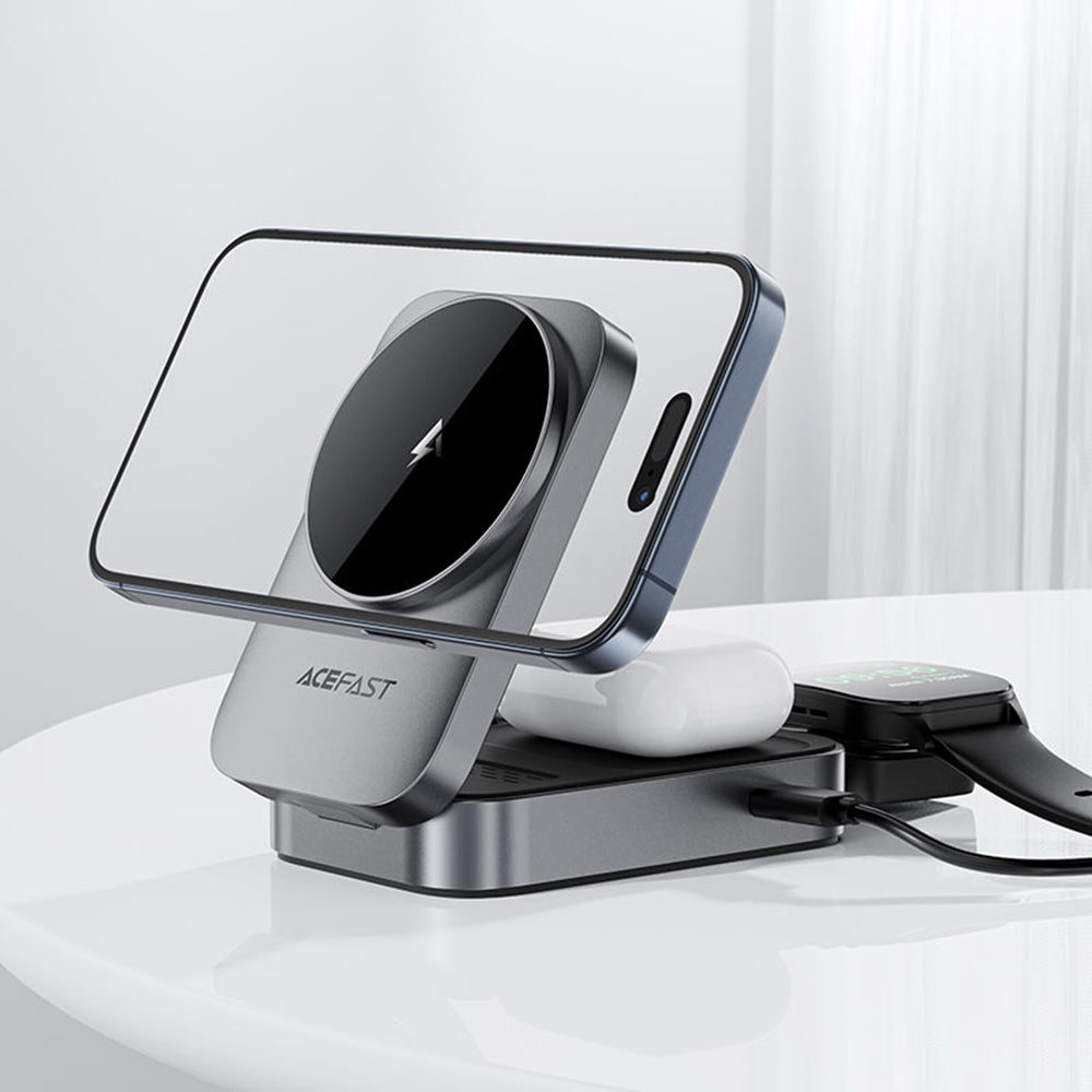Chargeur Réseau Sans Fil Acefast E22 3en1, 22.5W, 1.67A, Gris