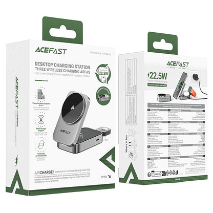 Chargeur Réseau Sans Fil Acefast E22 3en1, 22.5W, 1.67A, Gris