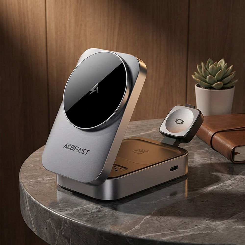 Chargeur Réseau Sans Fil Acefast E22 3en1, 22.5W, 1.67A, Gris