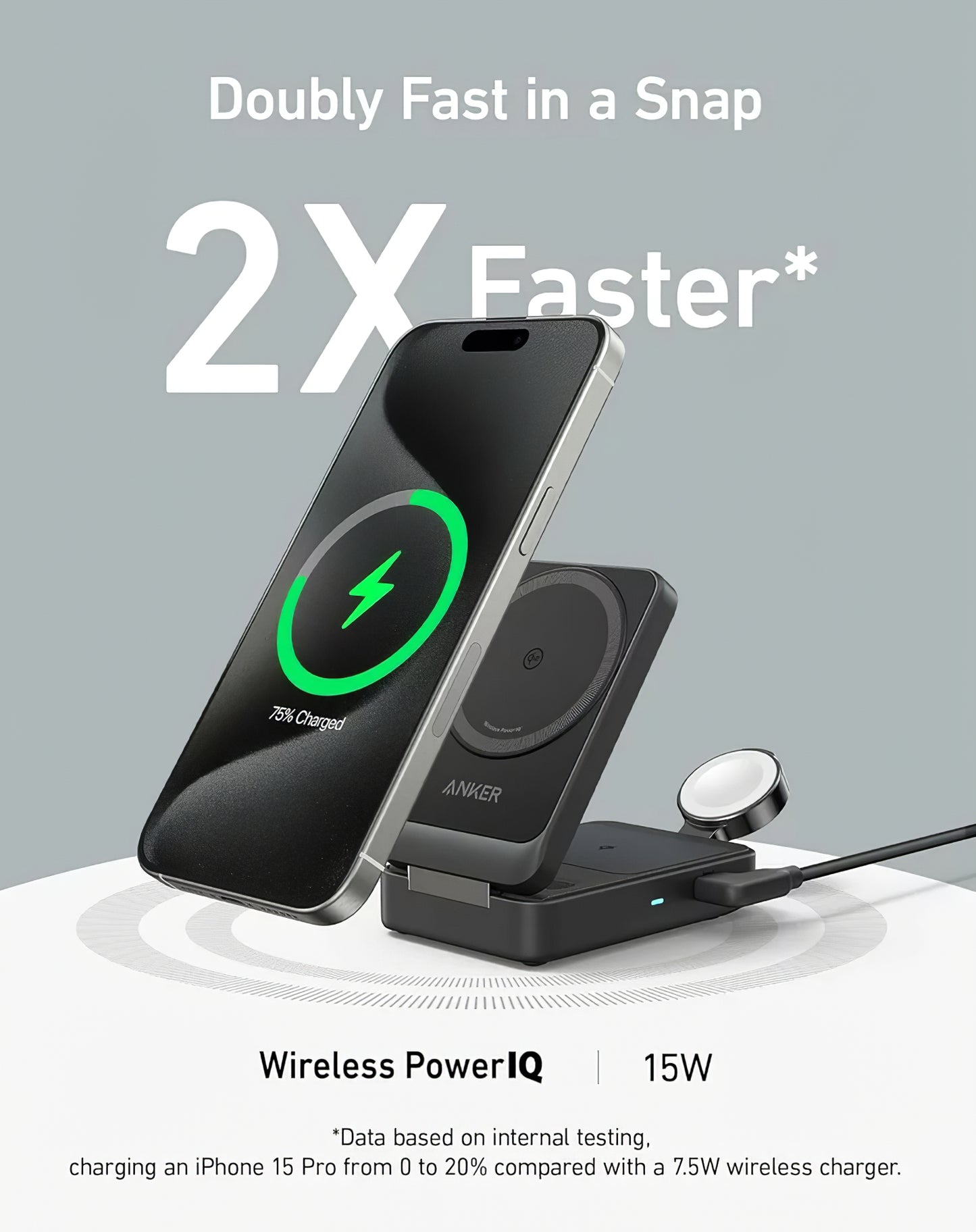 Anker MagGo 3in1 Wireless Network Charger, 15W, 1.67A, Black, Resealed B2557311