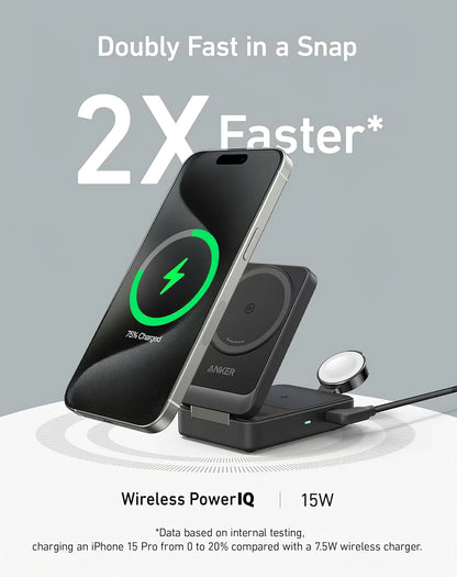 Anker MagGo 3in1 Wireless Network Charger, 15W, 1.67A, Black, Resealed B2557311
