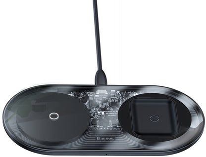 Chargeur Réseau Sans Fil Baseus Simple 2in1, 15W, 1.67A, Transparent WXJK-A01