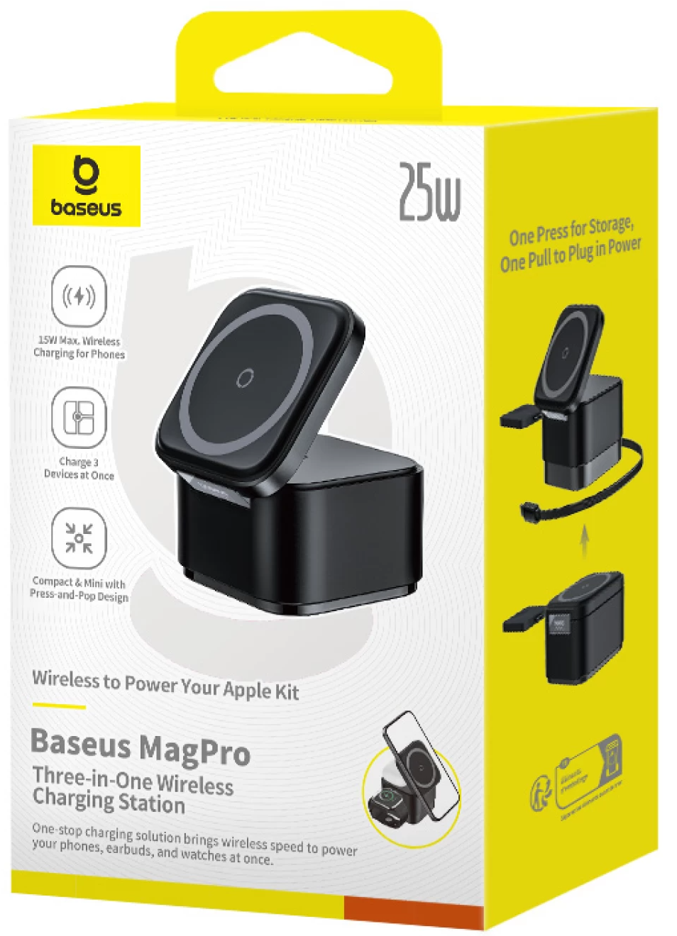 Chargeur Secteur Sans Fil Baseus MagPro 3en1, 25W, 1.67A, Noir P10264100123-01