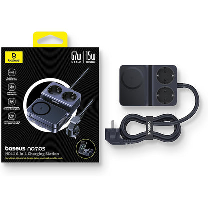 Chargeur Station Baseus Nomos ND11 QI 6en1, 67W, 3.35A, 1 x USB-A - 2 x USB-C - 2 x Schuko, Noir P80015804213-00