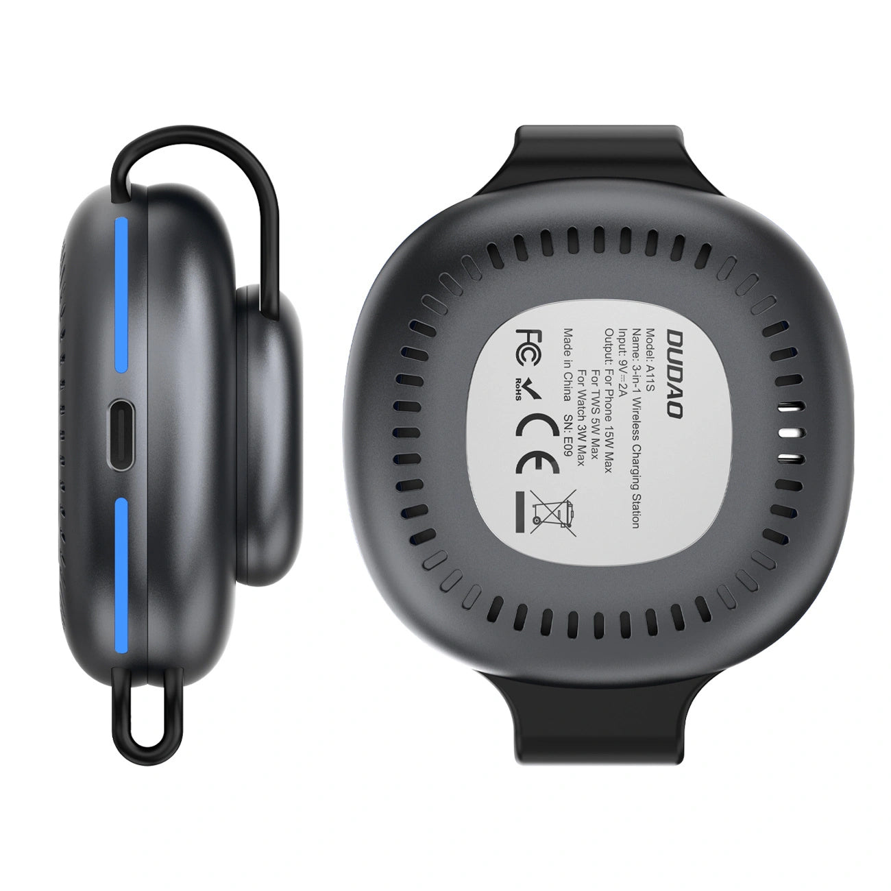 Chargeur Réseau Sans Fil Dudao A11S 3en1, 15W, Noir