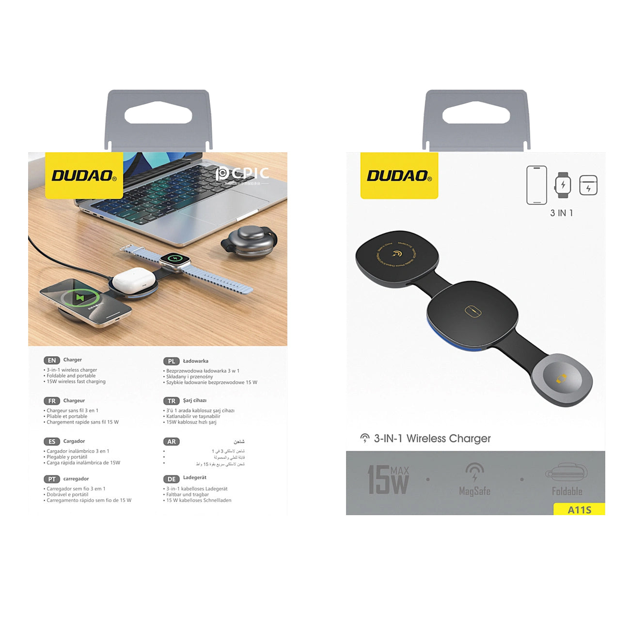 Chargeur Réseau Sans Fil Dudao A11S 3en1, 15W, Noir