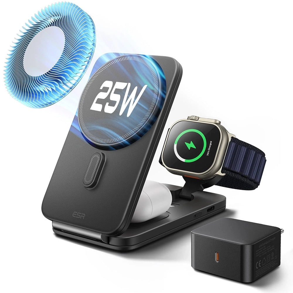 Chargeur Réseau Sans Fil ESR CryoBoost 3en1, 25W, Noir
