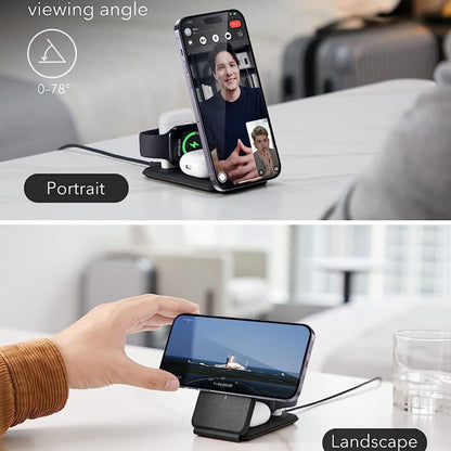 Chargeur Réseau Sans Fil ESR Travel 3en1, 15W, 1.67A, Blanc