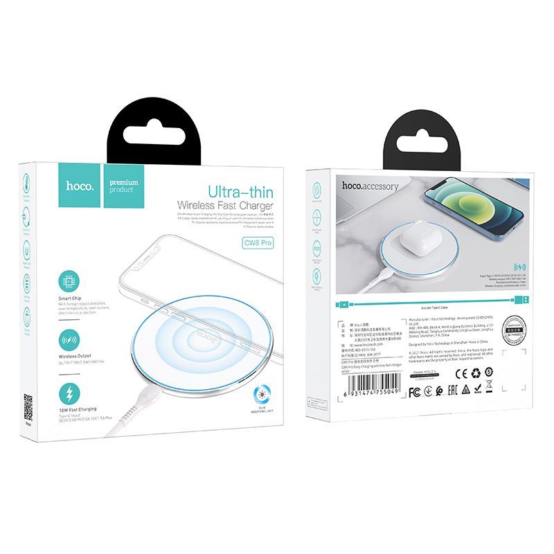 Chargeur Réseau Sans Fil HOCO CW6 Pro, 15W, 1.67A, Blanc