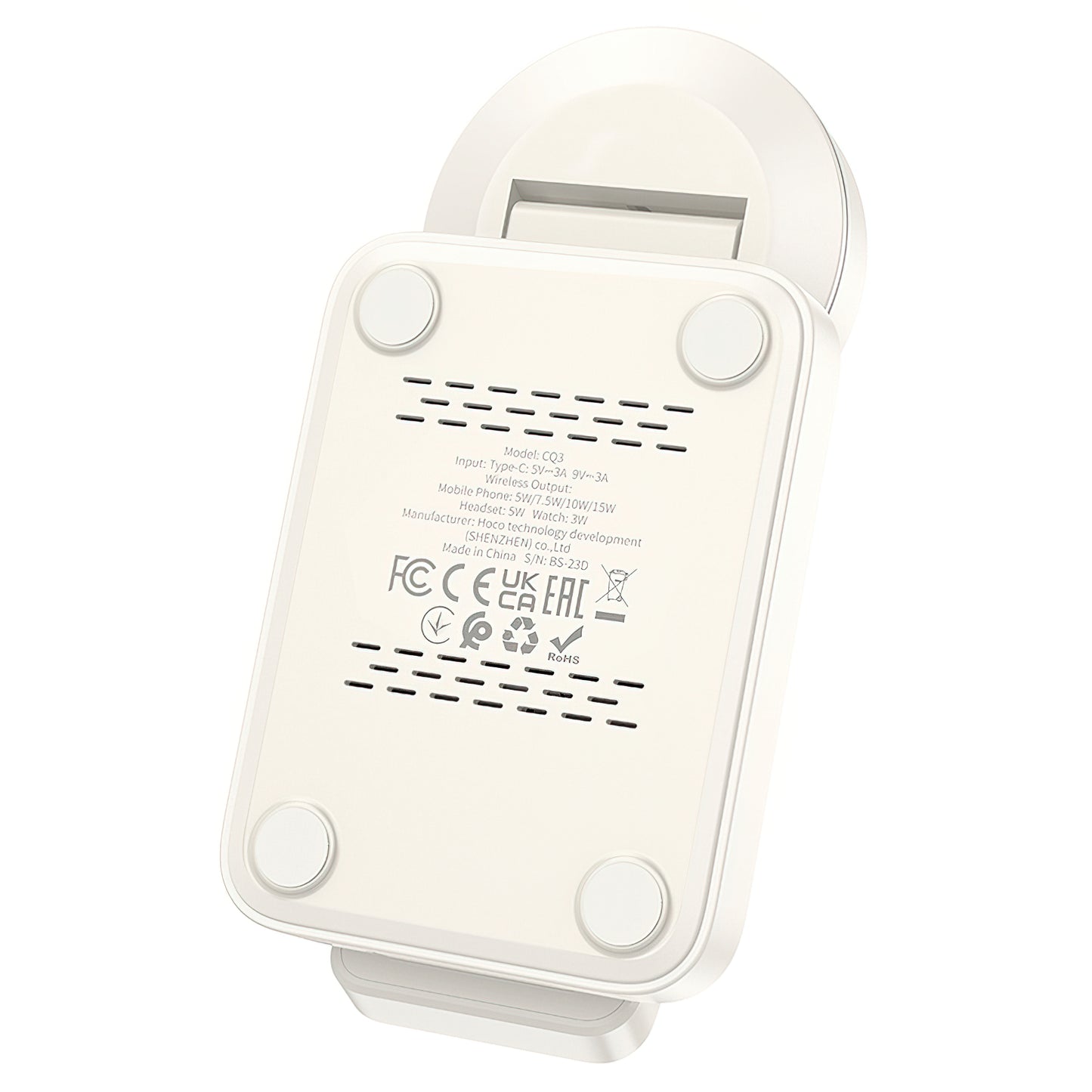Chargeur Réseau Sans Fil HOCO CQ3 3en1, 15W, 1.67A, Blanc