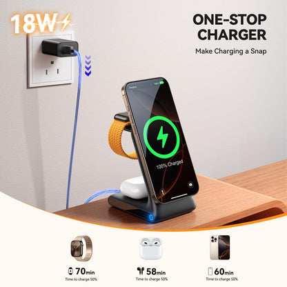 Chargeur Réseau Sans Fil Joyroom JR-W15 3en1, 15W, 1.67A, Noir