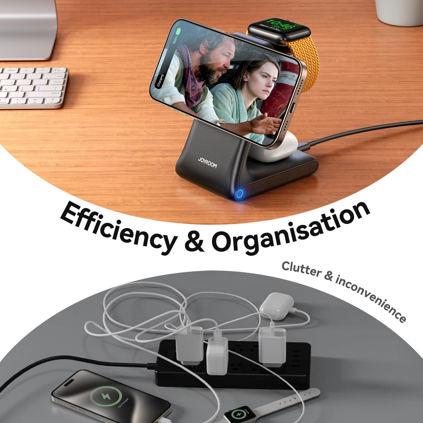 Chargeur Réseau Sans Fil Joyroom JR-W15 3en1, 15W, 1.67A, Noir