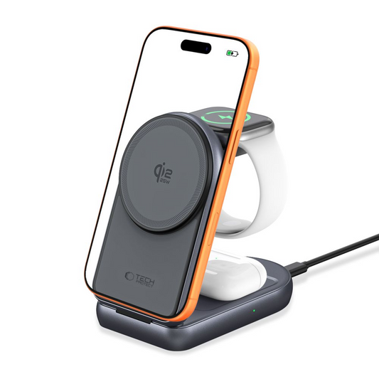 Chargeur Secteur Sans Fil Tech-Protect A53 3en1, 25W, Gris