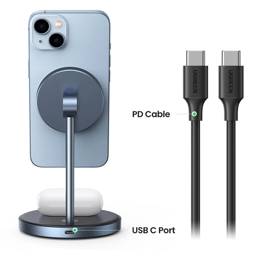 Chargeur Réseau Sans Fil UGREEN CD317 2en1, 20W, 1.67A, Noir