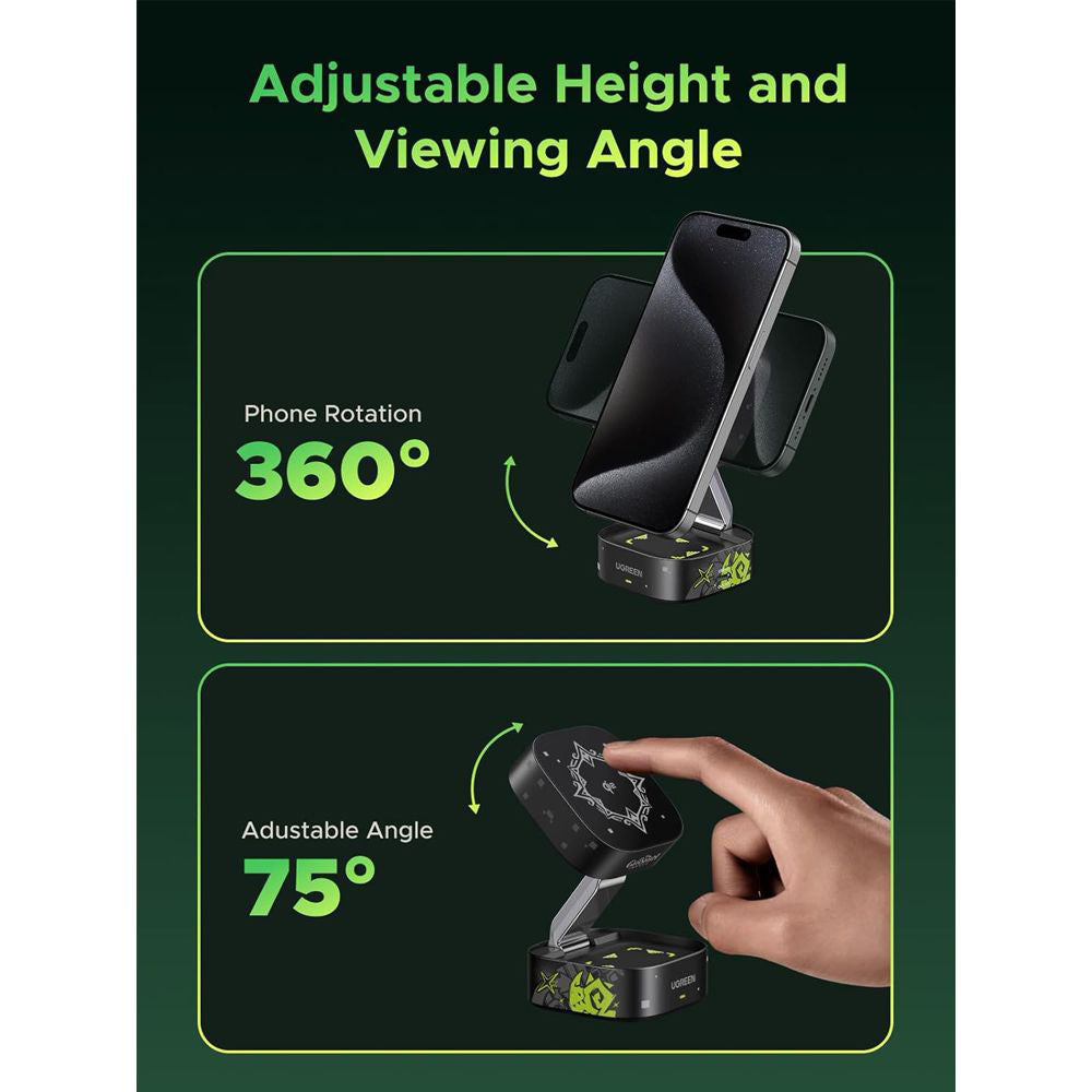 Chargeur Réseau Sans Fil UGREEN Genshin Impact Ed.W702 2en1, 25W, 1.67A, 1 x USB-C, Noir