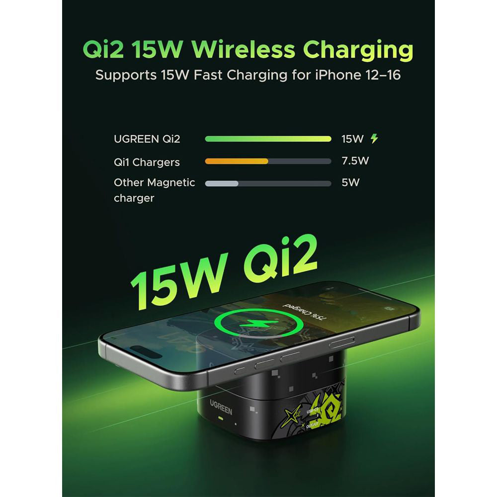 Chargeur Réseau Sans Fil UGREEN Genshin Impact Ed.W702 2en1, 25W, 1.67A, 1 x USB-C, Noir