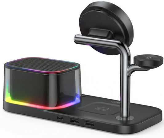 Chargeur Secteur Sans Fil avec Haut-parleur Bluetooth XO Design CX045 5en1, 25W, Noir