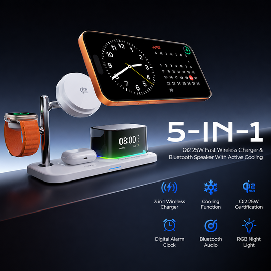 Chargeur Secteur Sans Fil avec Haut-parleur Bluetooth XO Design CX045 5en1, 25W, Blanc
