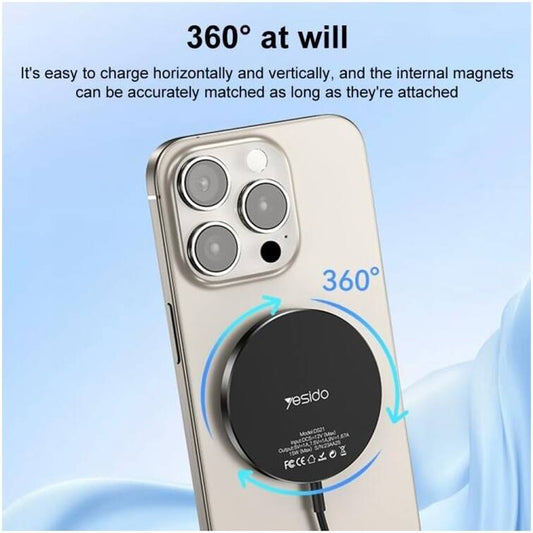 Chargeur Réseau Sans Fil Yesido DS21, 15W, 1.67A, Noir