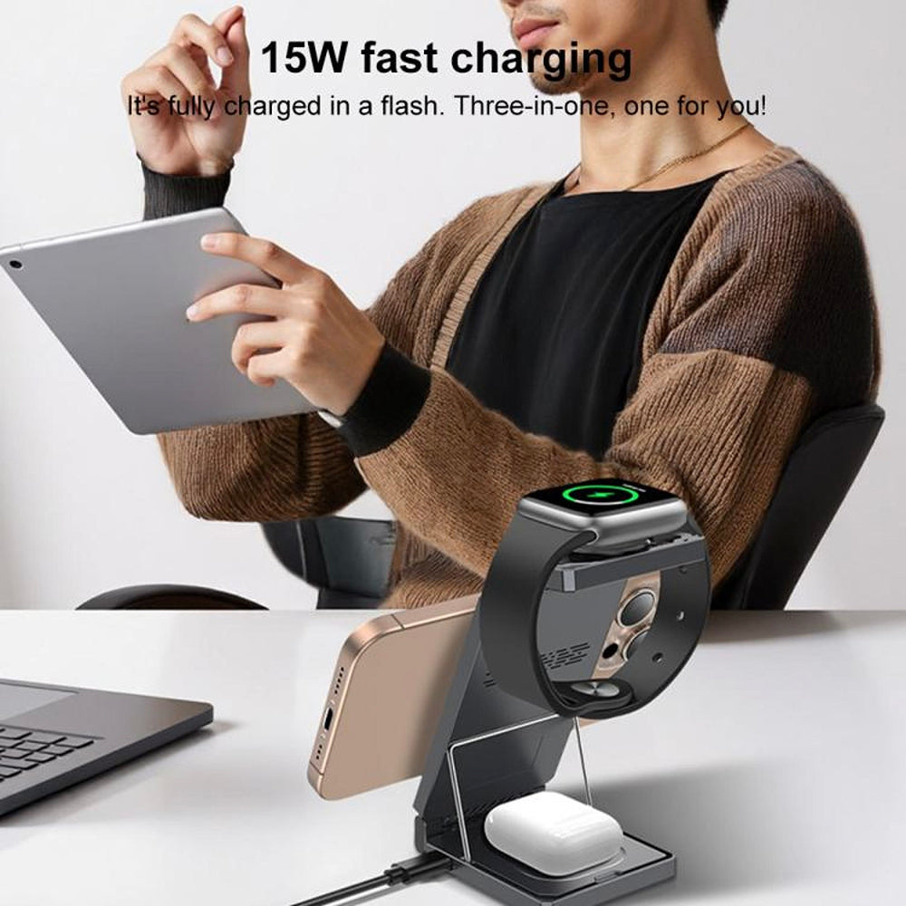 Chargeur Réseau Sans Fil Yesido DS25 3-en-1, 15W, 1.67A, Noir