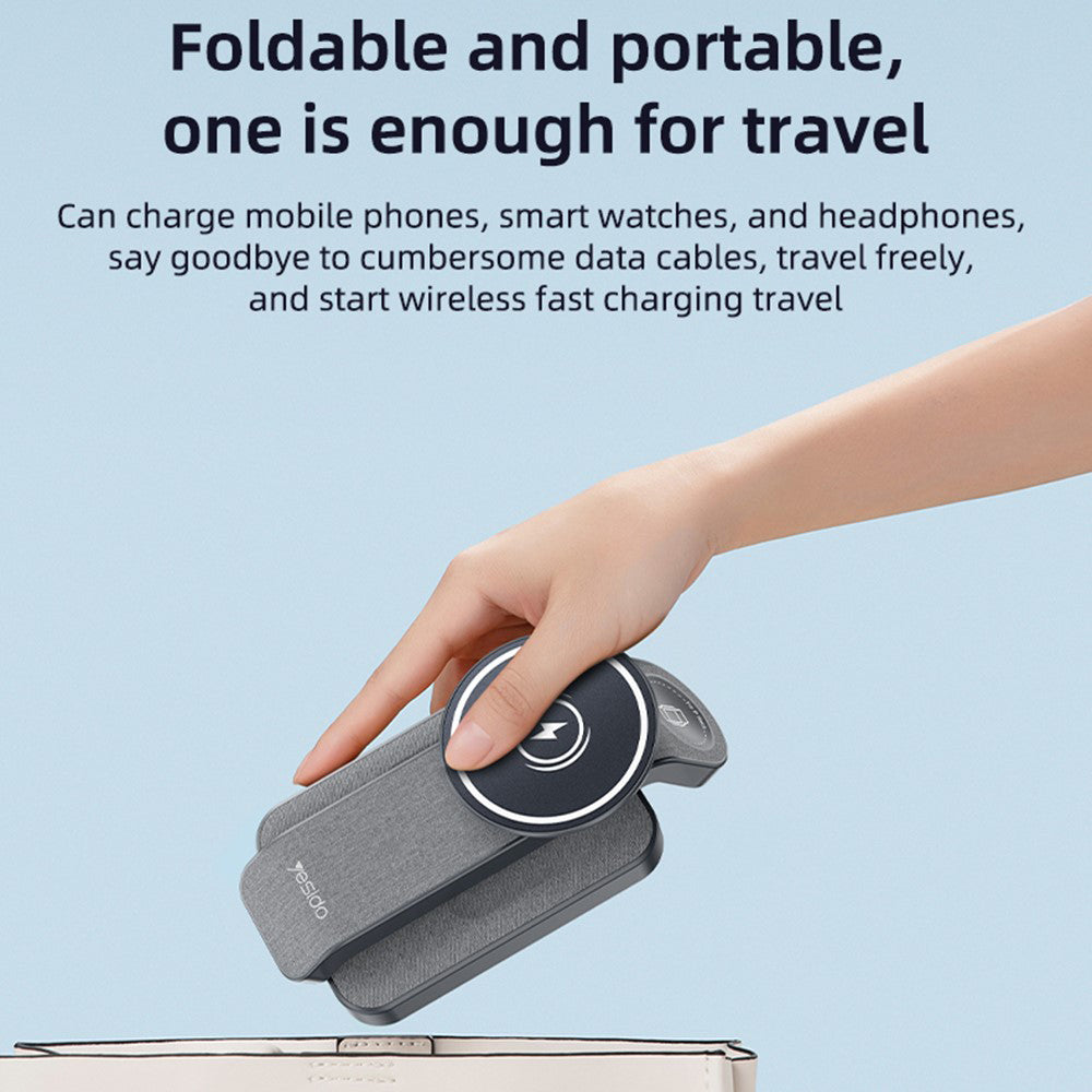 Chargeur Réseau Sans Fil Yesido DS26 3en1, 15W, 1.67A, Gris