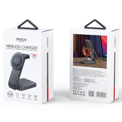 Chargeur Réseau Sans Fil Yesido DS26 3en1, 15W, 1.67A, Gris