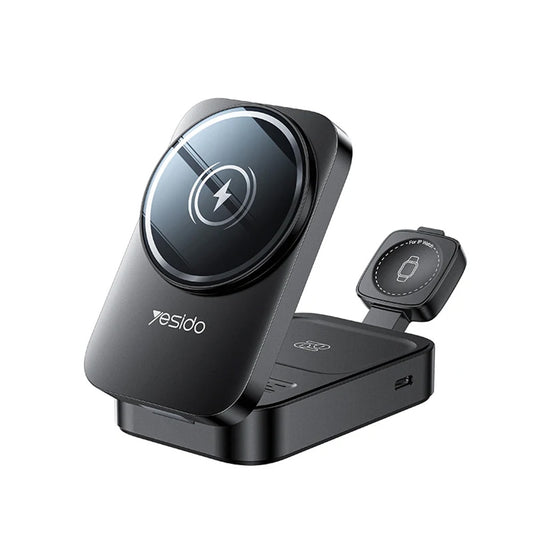 Chargeur Réseau Sans Fil Yesido DS27 3en1, 15W, 1.67A, Noir