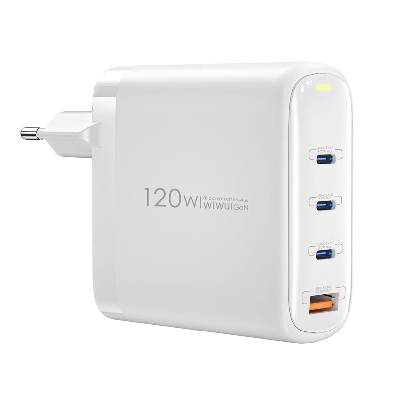 Chargeur réseau WiWu Wi-U020, 120W, 3A, 1 x USB-A - 3 x USB-C, blanc 