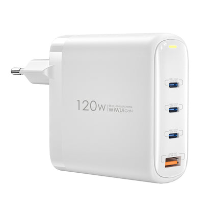 Chargeur réseau WiWu Wi-U020, 120W, 3A, 1 x USB-A - 3 x USB-C, blanc 