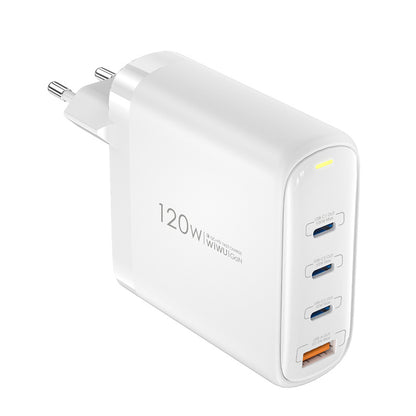 Chargeur réseau WiWu Wi-U020, 120W, 3A, 1 x USB-A - 3 x USB-C, blanc 