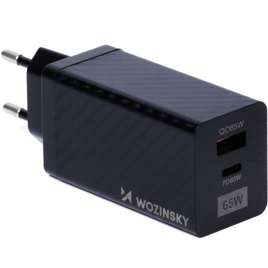 Chargeur réseau WZK WWCG01, 65W, 3A, 1 x USB-A - 1 x USB-C, Noir 