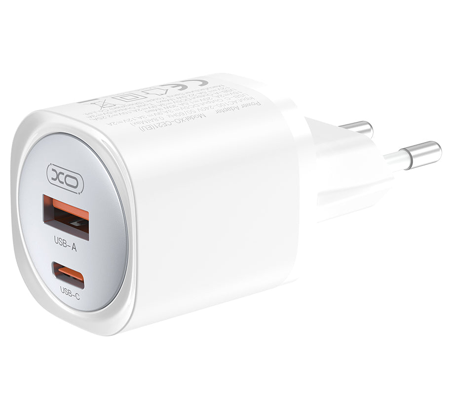 Chargeur Réseau XO Design CE21, 30W, 3A, 1 x USB-A - 1 x USB-C, Blanc