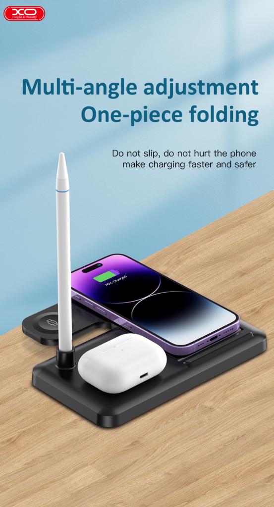 Chargeur Réseau Sans Fil XO Design WX033 4en1, 15W, 1.67A, Noir