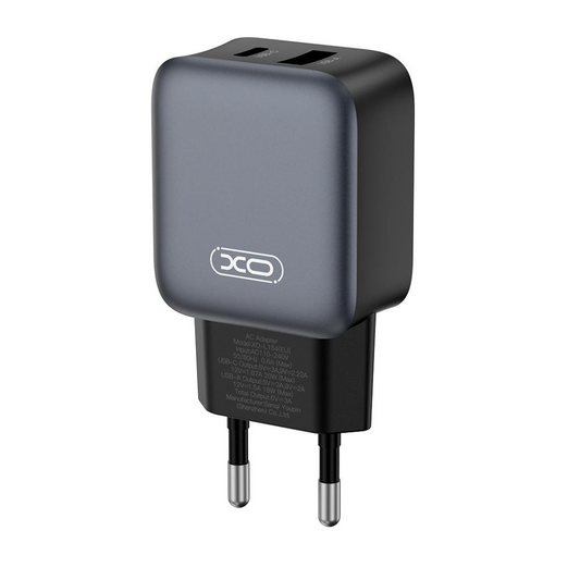 Chargeur Réseau XO Design L154, 20W, 3A, 1 x USB-A - 1 x USB-C, Noir