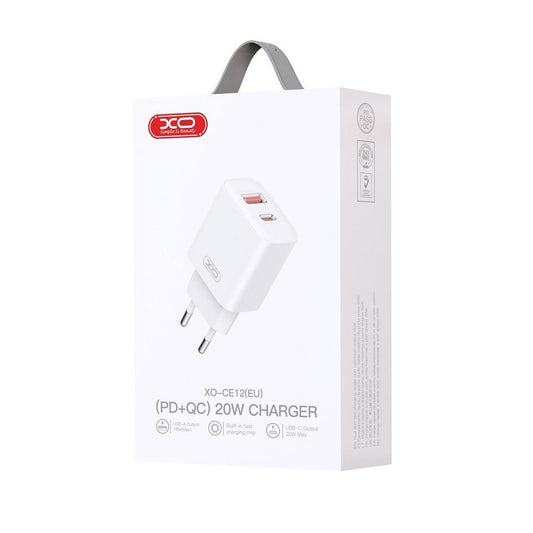 Chargeur Réseau XO Design BPCE12, 20W, 3A, 1 x USB-A - 1 x USB-C, Blanc