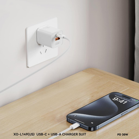 Chargeur secteur XO Design L149, 30W, 3A, 1 x USB-A - 1 x USB-C, Blanc