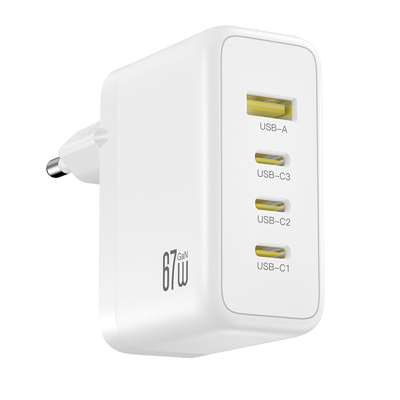 XO Design CE39 Network Charger, 67W, 3A, 1 x USB-A - 3 x USB-C, White